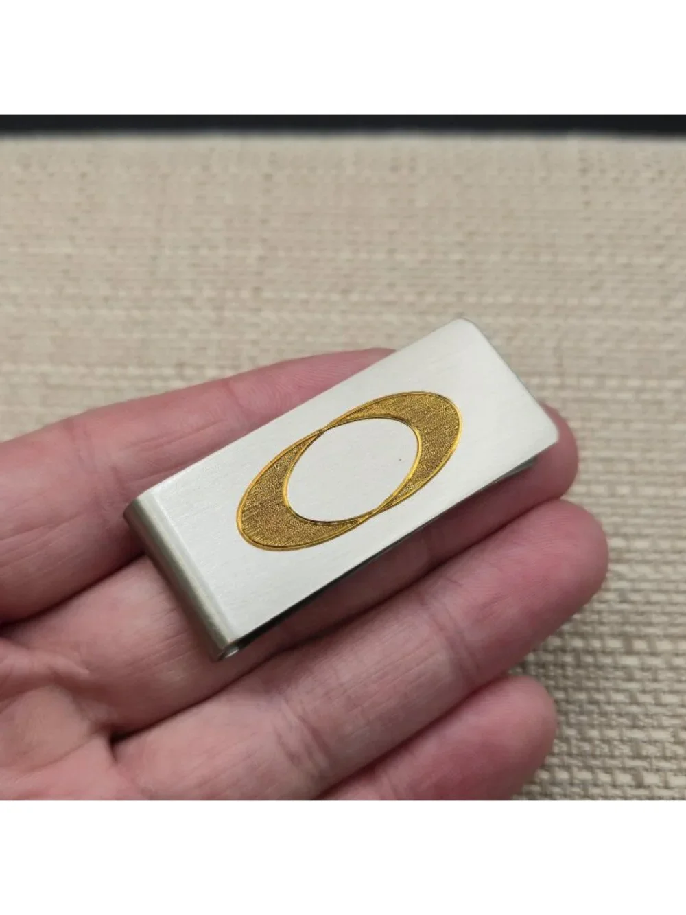 Oakley Stainless Steel Money Clip with Gold Logo Minimalist Cash Holder B1417